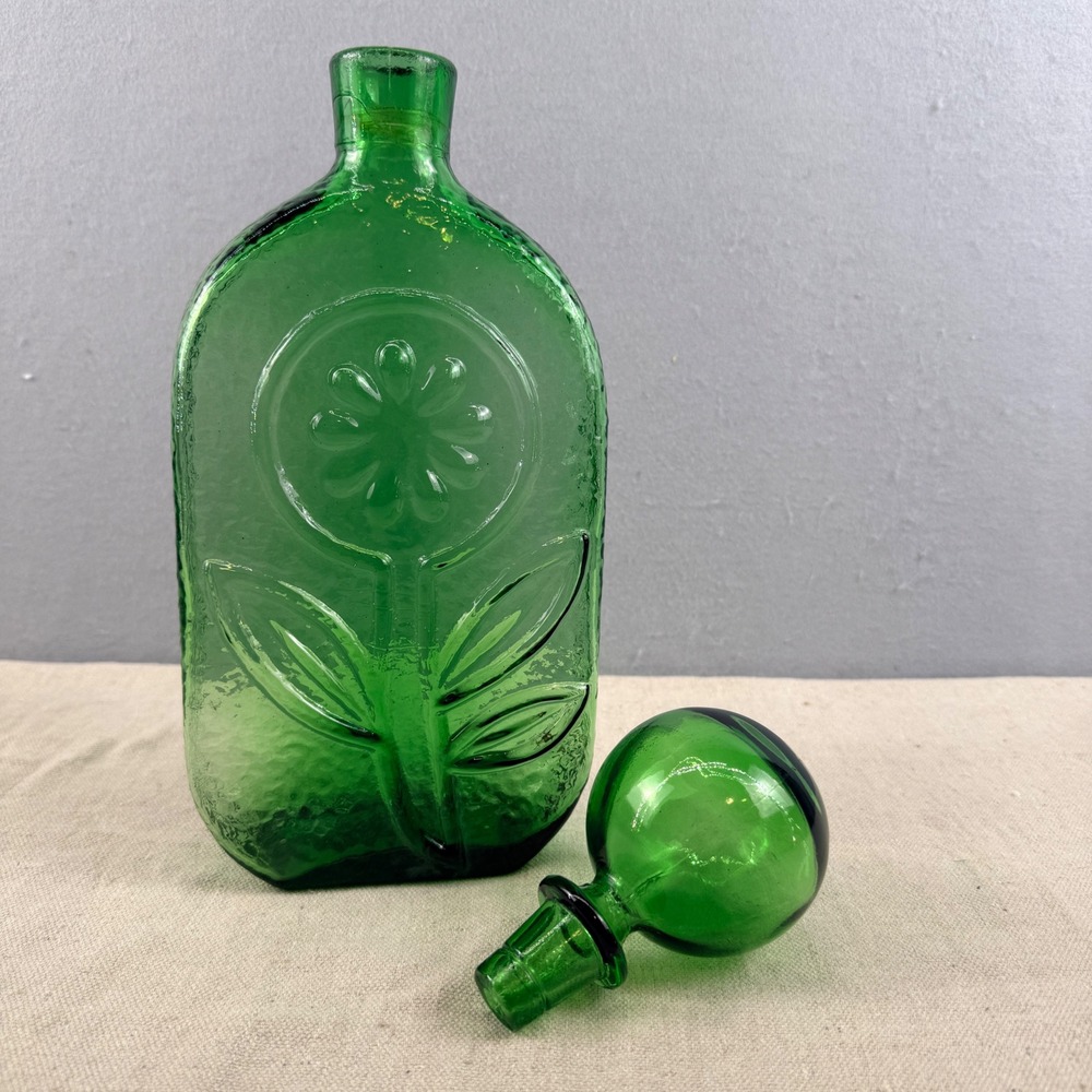 Wayne Husted for Stelvia Empoli Italian Glass Sunflower Decanter 14" Green MCM - Picture 7 of 12
